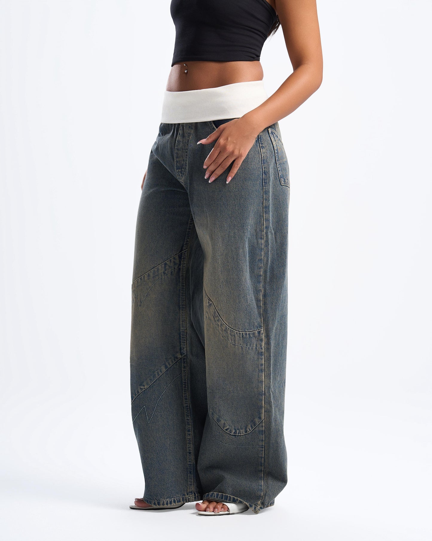 Blue Fold-Over Jeans