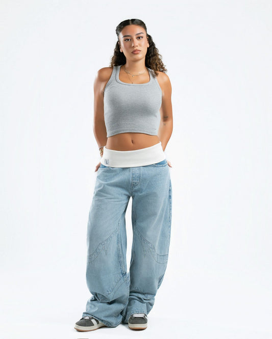 Light Blue Fold-Over Jeans