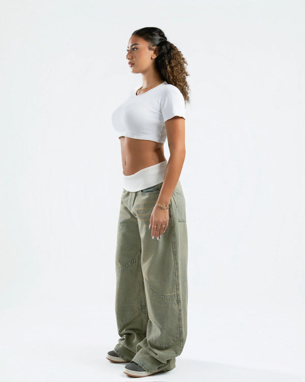 Dirty Green Fold-Over Jeans