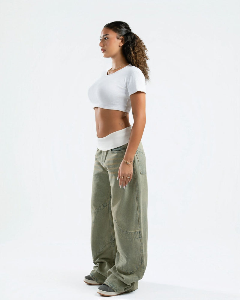 Dirty Green Fold-Over Jeans