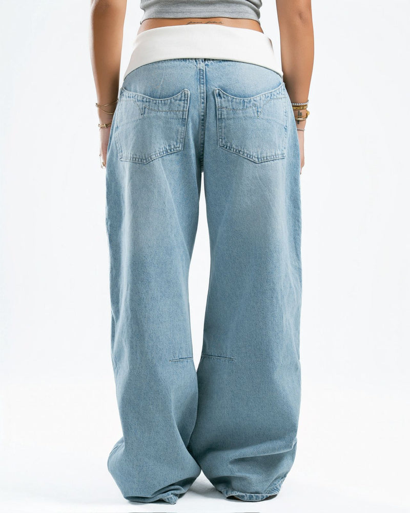 Light Blue Fold-Over Jeans