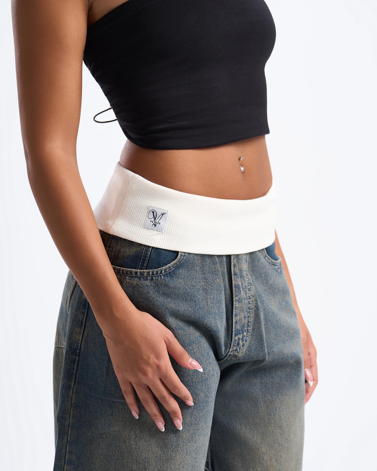 Blue Fold-Over Jeans