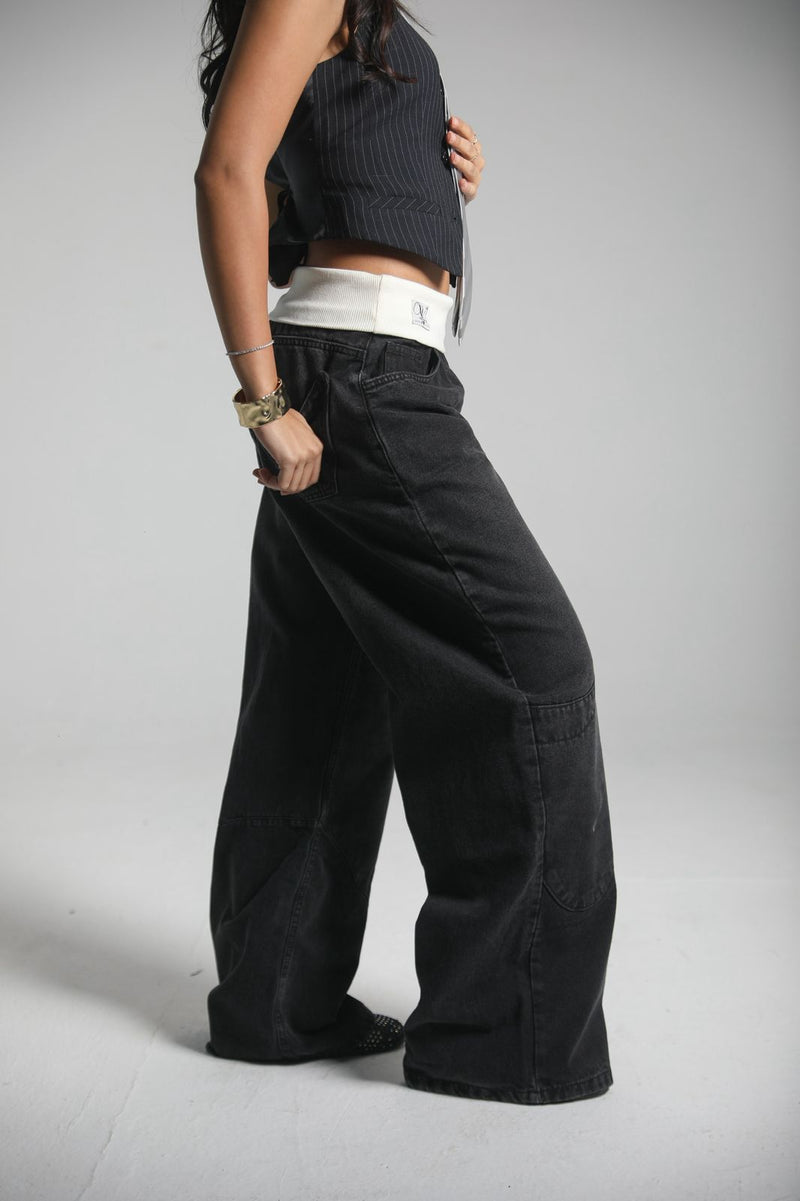 Black Fold-Over Jeans