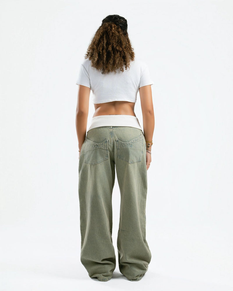 Dirty Green Fold-Over Jeans