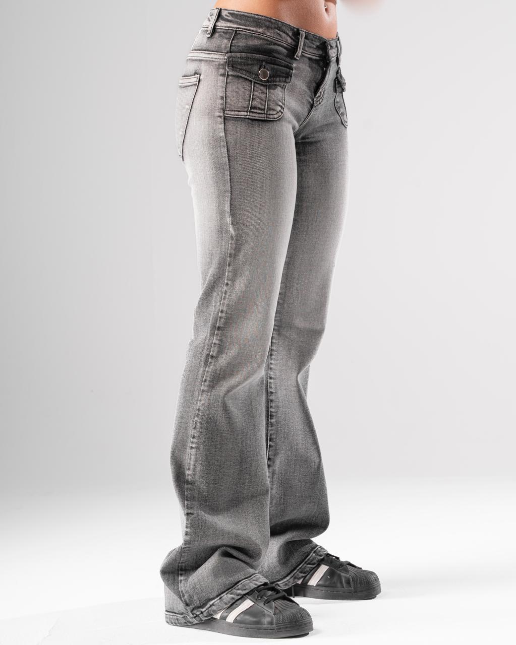 00s 5351 waxed gray flare denim Y2K 光沢 Washed Flared Y2k Denim (Vevace Word) – VEVACE