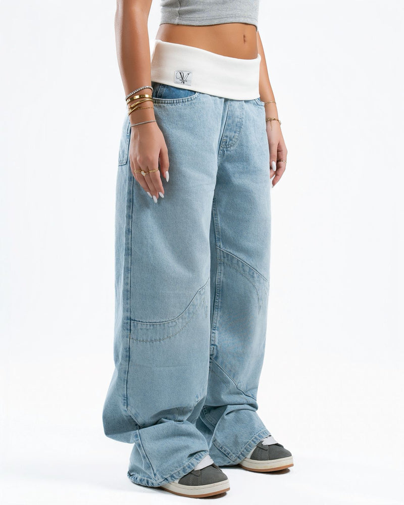 Light Blue Fold-Over Jeans