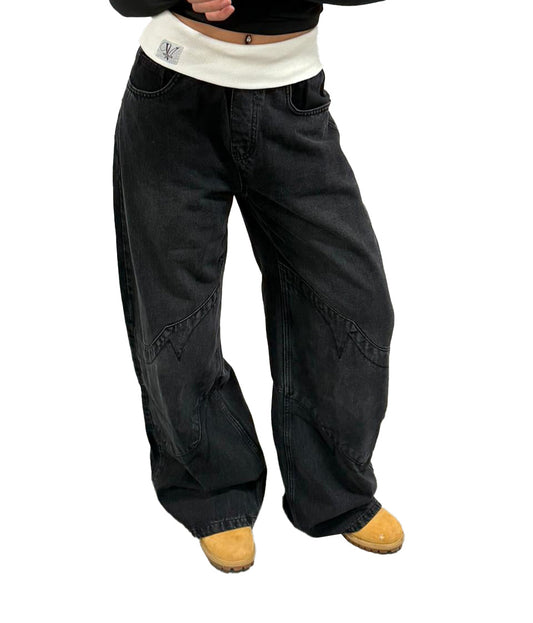 Black Fold-Over Jeans