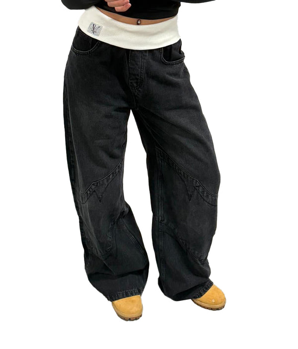 Black Fold-Over Jeans