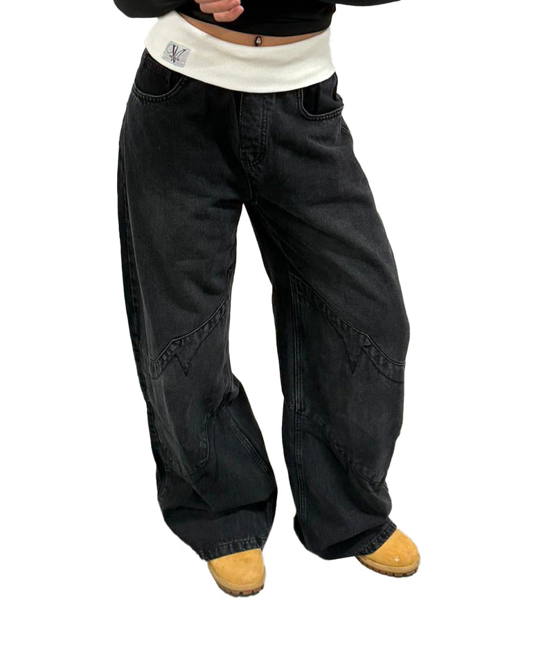 Black Fold-Over Jeans